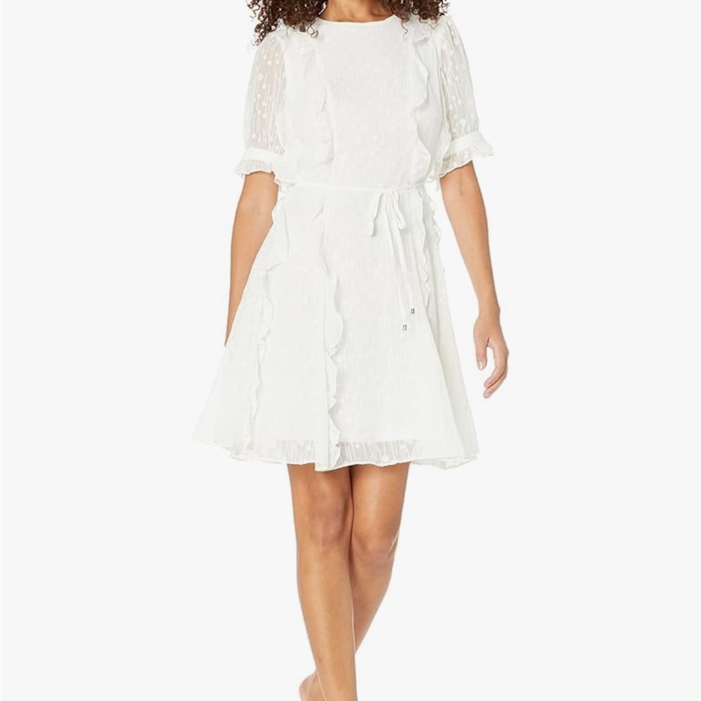 NWT Ivory Ruffle Short Sleeve Tie-Waist Dress